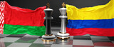 Belarus Colombia summit, meeting or aliance between those two countries that aims at solving political issues, symbolized by a chess game with national flags, 3d illustration