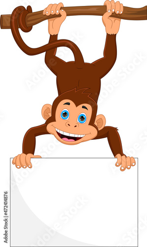 cartoon cute monkey with blank sign