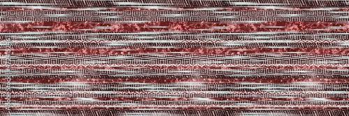 Seamless tribal ethnic stripe grungy border surface pattern design for print. High quality illustration. Faded rug or carpet like cover graphic tile. Thick lines filled with interesting geo textures.