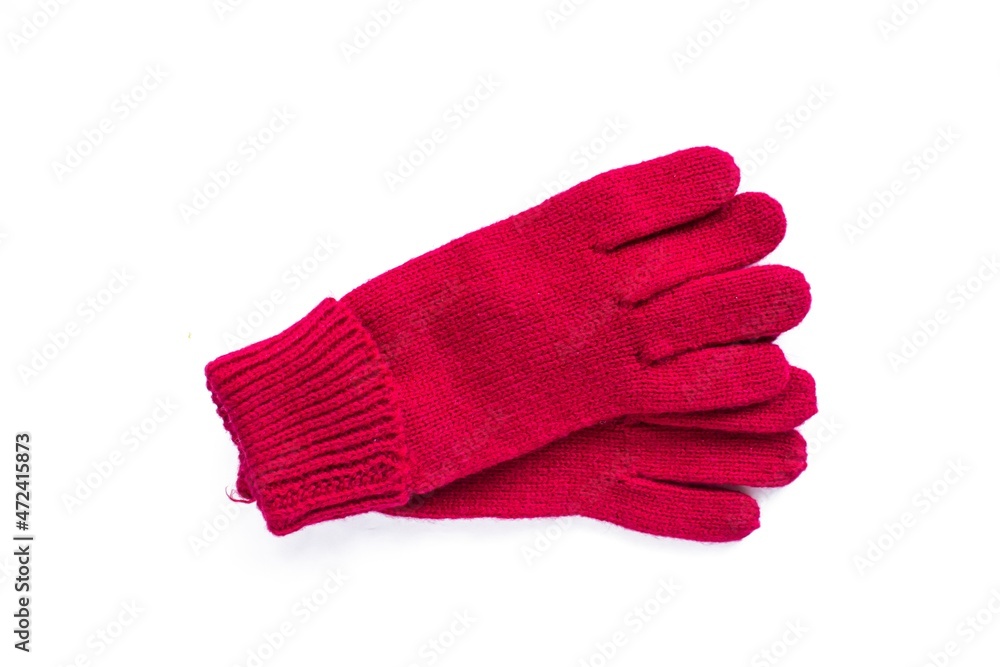 Top view red gloves isolated on white background. Top view red gloves isolated on white background.