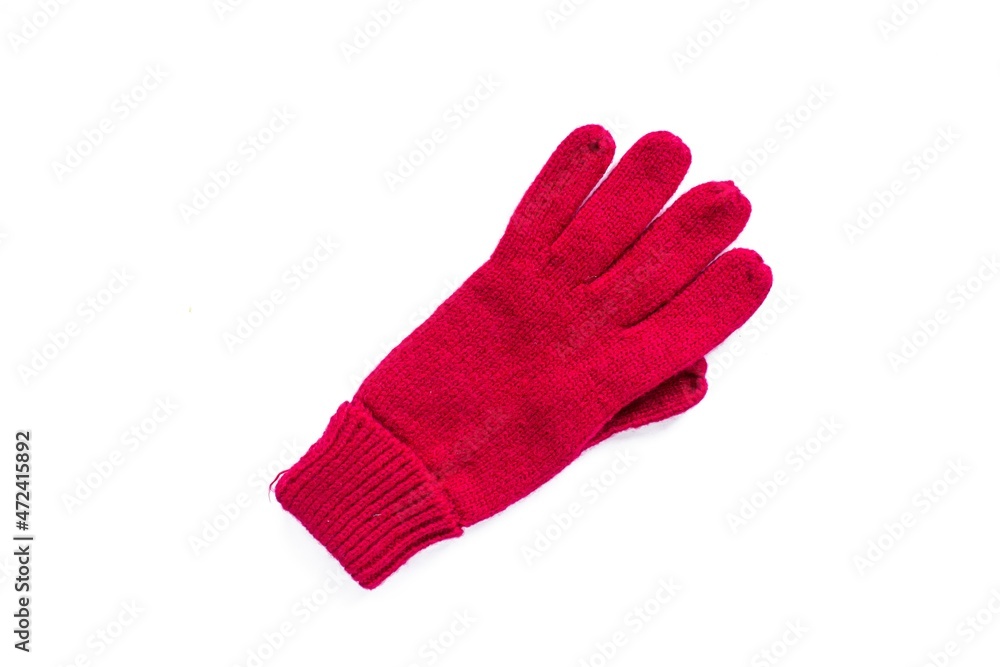 Top view red glove isolated on white background. Top view red glove isolated on white background.