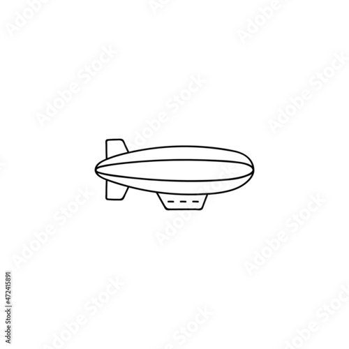blimp icon, vintage zeppelin symbol in flat black line style, isolated on white background