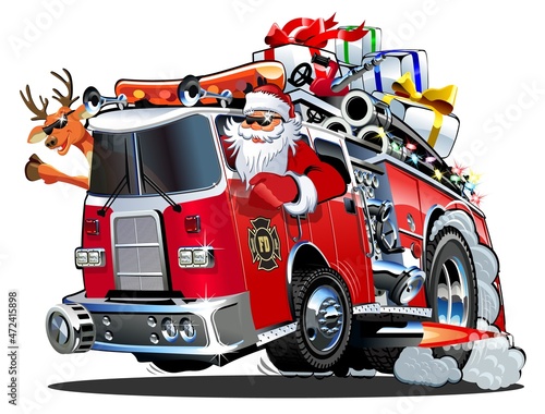 Cartoon Christmas firetruck Fototapet
