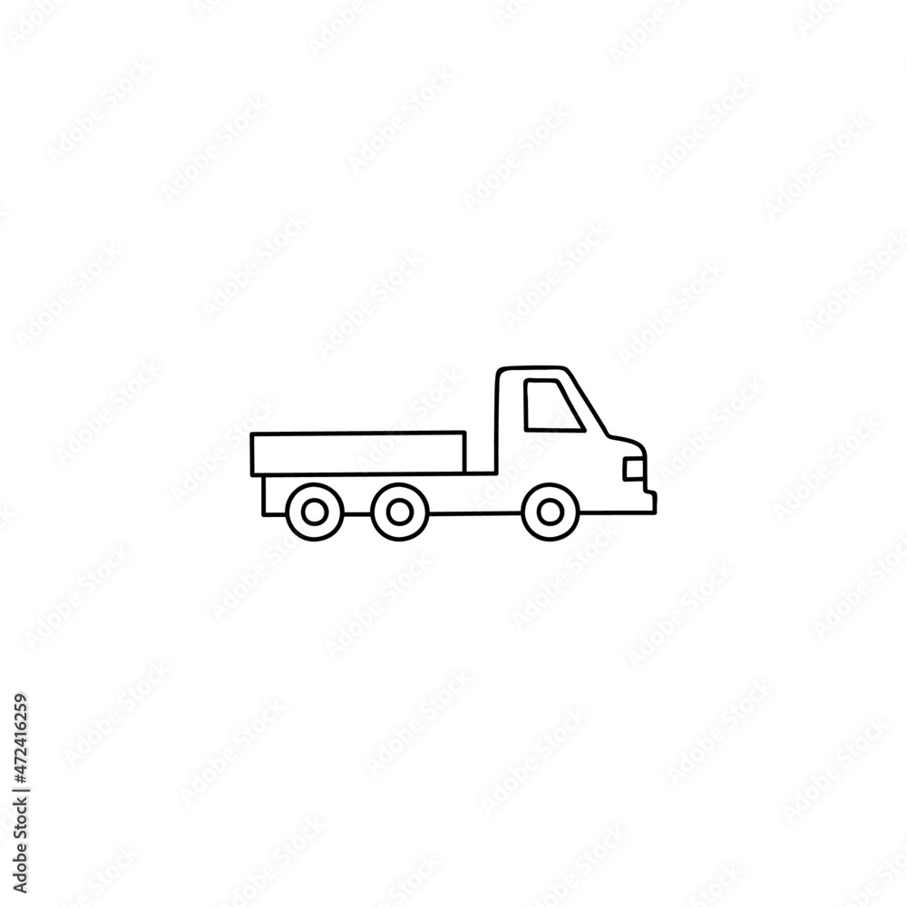 Flatbed, flatbedlorry truck icon in flat black line style, isolated on white background 