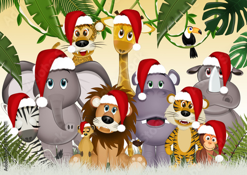 illustration of savannah animals at Christmas #472417011