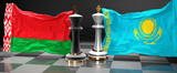 Belarus Kazakhstan summit, meeting or aliance between those two countries that aims at solving political issues, symbolized by a chess game with national flags, 3d illustration