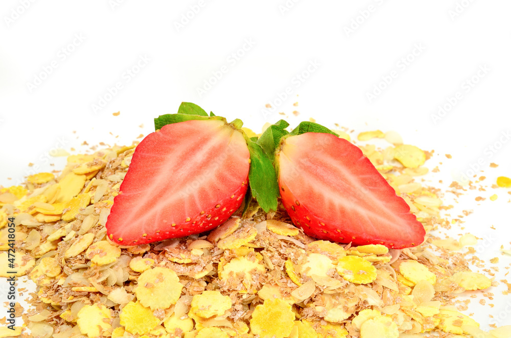 Fresh Strawberry flakes on a white background Fresh Strawberry flakes on a white background