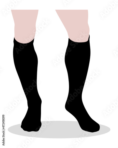Black Soccer Socks Template on White Background, Vector File.