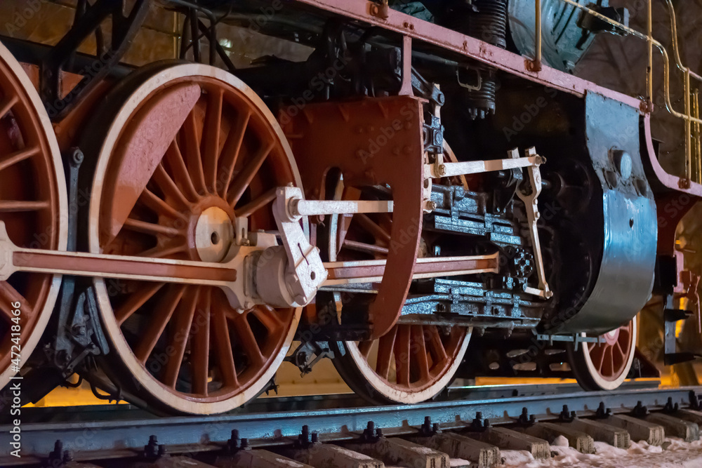 wheels of an old steam locomotive close-up wheels of an old steam locomotive close-up