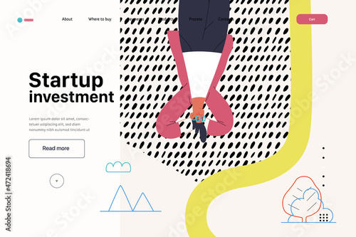 Startup illustration, website landing template. Concept of building new business