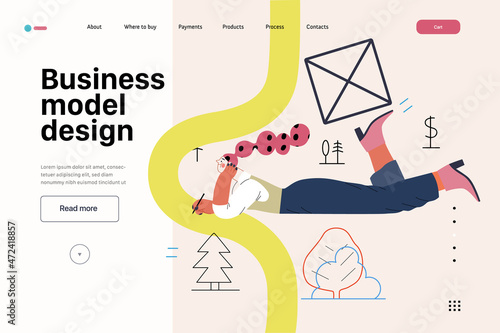 Startup illustration, website landing template. Concept of building new business