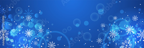 Blue Christmas banner with snowflakes. Merry Christmas and Happy New Year greeting banner. Horizontal new year background  headers  posters  cards  website. Vector illustration