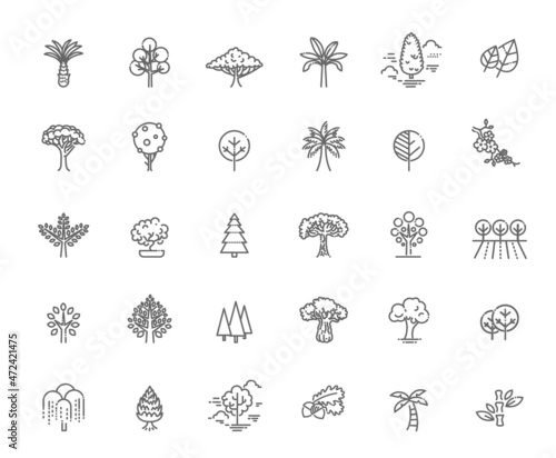 Set of Tree shape Vector Line Icons.