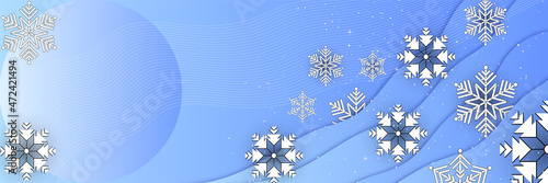 Seamless snowflake border, festive decoration isolated on white background, Merry Christmas design for greeting card or postcard. Vector illustration, xmas snow flake header or banner