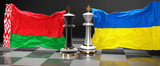Belarus Ukraine summit, meeting or aliance between those two countries that aims at solving political issues, symbolized by a chess game with national flags, 3d illustration
