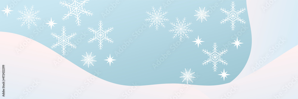 Winter Christmas banner with snowflakes. Merry Christmas and Happy New Year greeting banner. Horizontal new year background, headers, posters, cards, website. Vector illustration