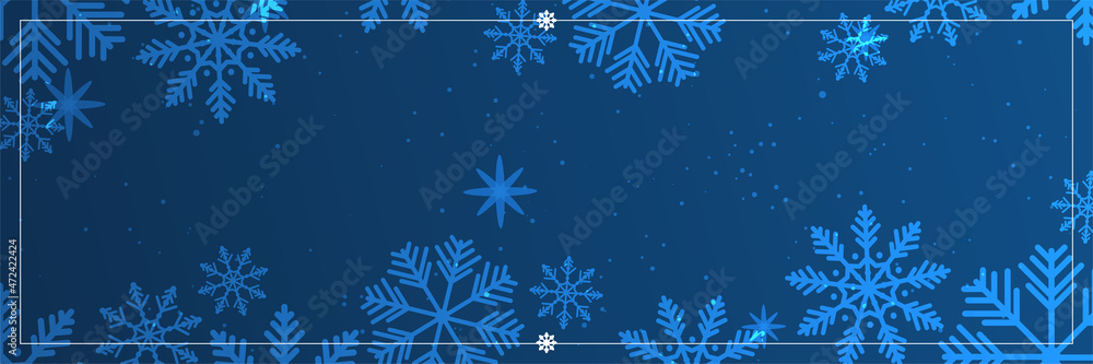 Winter Christmas banner with snowflakes. Merry Christmas and Happy New Year greeting banner. Horizontal new year background, headers, posters, cards, website. Vector illustration Winter Christmas banner with snowflakes. Merry Christmas and Happy New Year greeting banner. Horizontal new year background, headers, posters, cards, website. Vector illustration