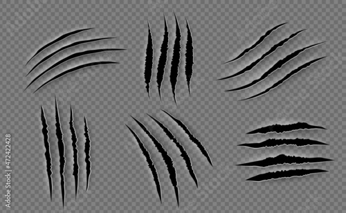 Claw scratches. Animal claw marks, claw scratches from animal attacks. Vector realistic image.