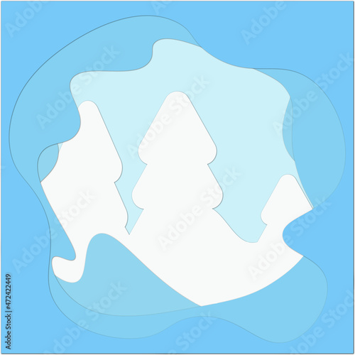 winter forest, papercut, postcard