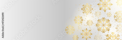 2022 Winter Christmas banner with snowflakes. Merry Christmas and Happy New Year greeting banner. Horizontal new year background, headers, posters, cards, website. Vector illustration