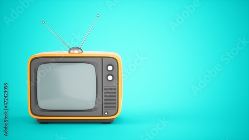 3D Rendering Old Vintage Retro Television isolated on blue background