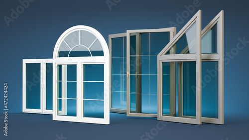 Windows Collection dark blue background, 3D illustration