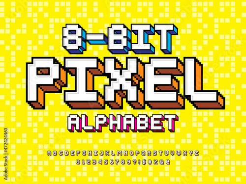 pixel style font with uppercase, numbers and symbol photo