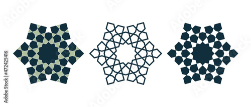 Set of Islamic traditional rosettes for greetings cards decoration and design isolated on white backgrounds. Vector illustration.