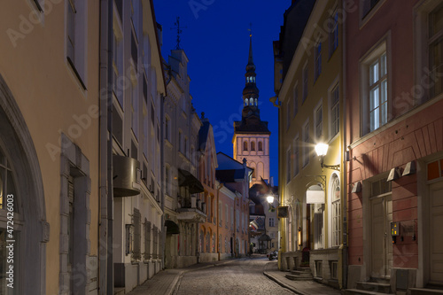 Church of St. Olaf and old houses in the historical center of Tallinn  Estonia