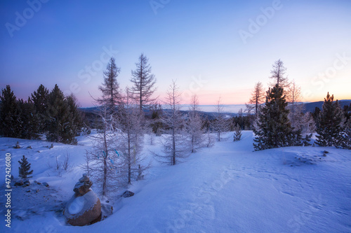 Winter sunrise in Altai, Russia