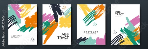 Abstract color brush background template set. Modern abstract covers set, minimal covers design. Colorful geometric background, vector illustration.