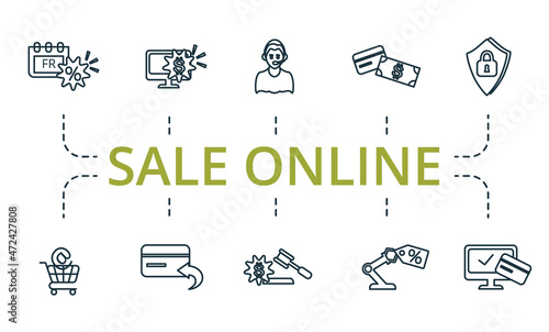 Sale Online icon set. Collection of simple elements such as the online promotion, cargo, 13, returns, black friday, cyber monday.