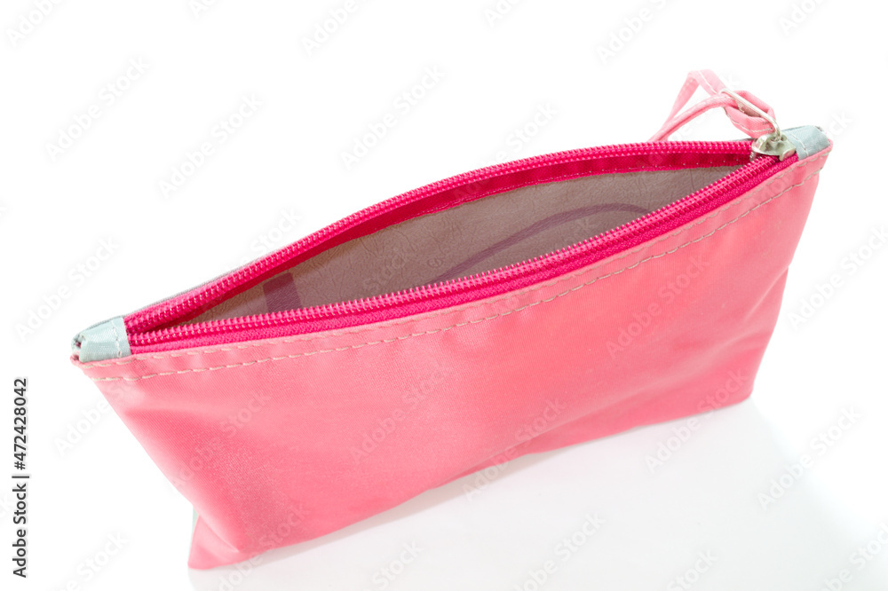 Pink bag with zipper and white background Pink bag with zipper and white background