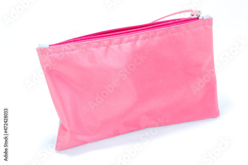 Pink bag with zipper and white background