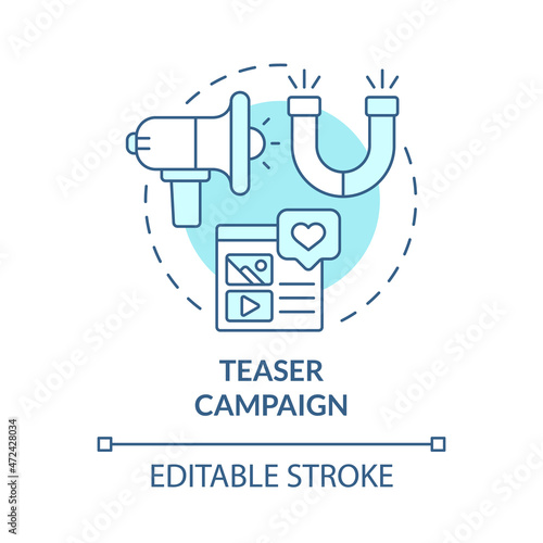Teaser campaign launch concept icon. Small business startup prelaunch add. Marketing strategy abstract idea thin line illustration. Vector isolated outline color drawing. Editable stroke photo