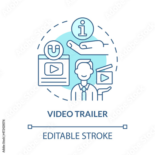 Video trailer of startup project concept icon. Launching small business advertising campaign abstract idea thin line illustration. Vector isolated outline color drawing. Editable stroke