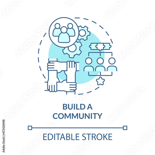 Build a community startup concept icon. Small business developing. Partnership and teamwork profit abstract idea thin line illustration. Vector isolated outline color drawing. Editable stroke