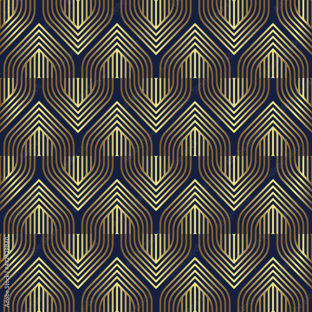 Abstract art deco seamless blue and golden pattern Abstract art deco seamless blue and golden pattern