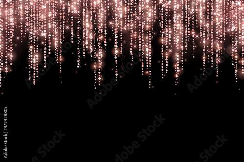 Rose glitter festive shiny garland on black background. Vector
