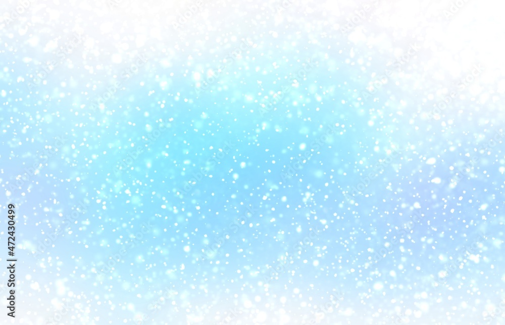 Light blue snow falling blur textured background for winter decor.