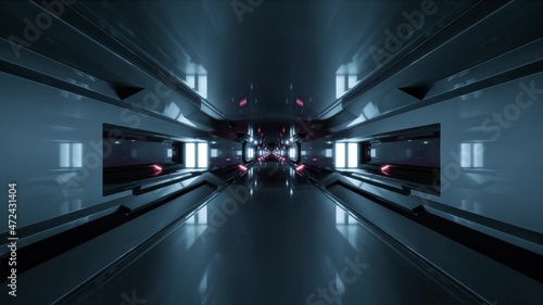 3d illustration of 4K UHD futuristic tunnel with metal walls