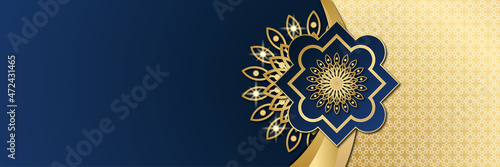 Ramadan Kareem banner background. Lantern, moon and abstract luxury islamic pattern elements background. Vector abstract graphic design banner pattern background template.