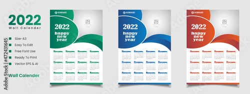 2022 Wall  Calendar design template with 12 mount and editable vector file 