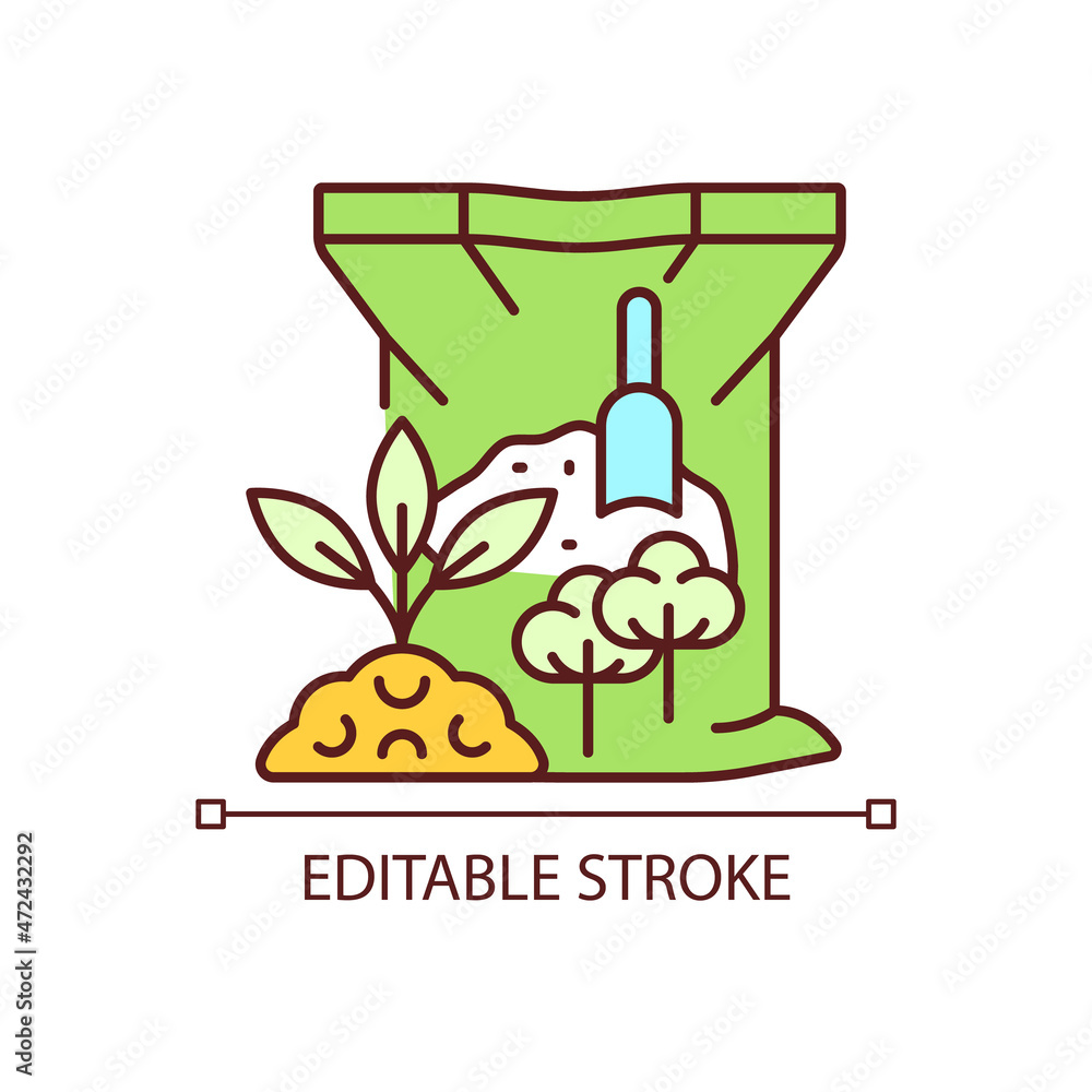 Fototapeta premium Cottonseed meal RGB color icon. Organic soil and plants supplement. Cotton byproduct used as plant feeding. Natural additive. Isolated vector illustration. Simple filled line drawing. Editable stroke