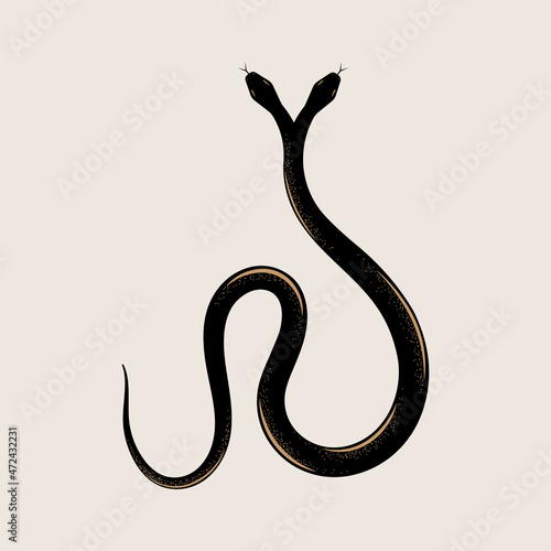 Snake with two heads, silhouette, mythology design element. Vector illustration, EPS 10