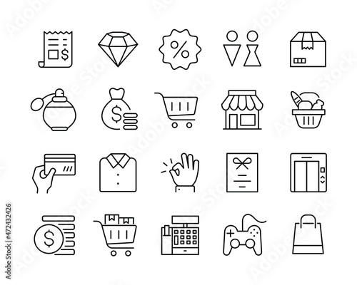 Shopping Mall Icons - Vector Line Icons. Editable Stroke. Vector Graphic
