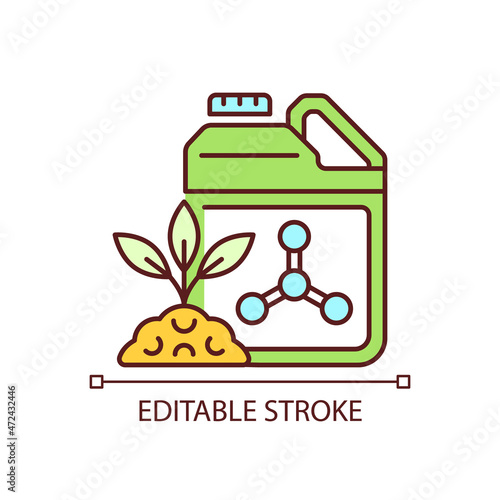 Synthetic fertilizers RGB color icon. Inorganic substance for feeding plants. Chemical feeding and supplement for crops. Isolated vector illustration. Simple filled line drawing. Editable stroke