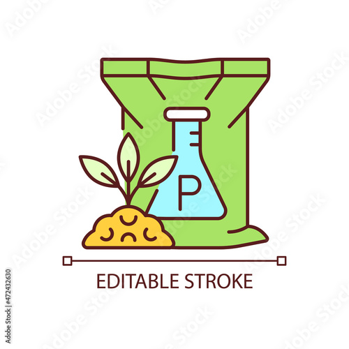 Phosphorus fertilizer RGB color icon. Chemical supplement for ground and plants. Inorganic feeding. Minerals and nutrients. Isolated vector illustration. Simple filled line drawing. Editable stroke