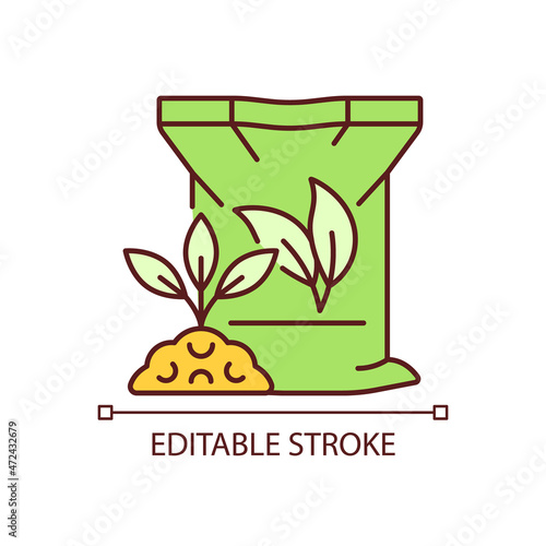 Organic fertilizers RGB color icon. Natural supplements for soil and plants. Ground enricher. Minerals and nutrients. Isolated vector illustration. Simple filled line drawing. Editable stroke