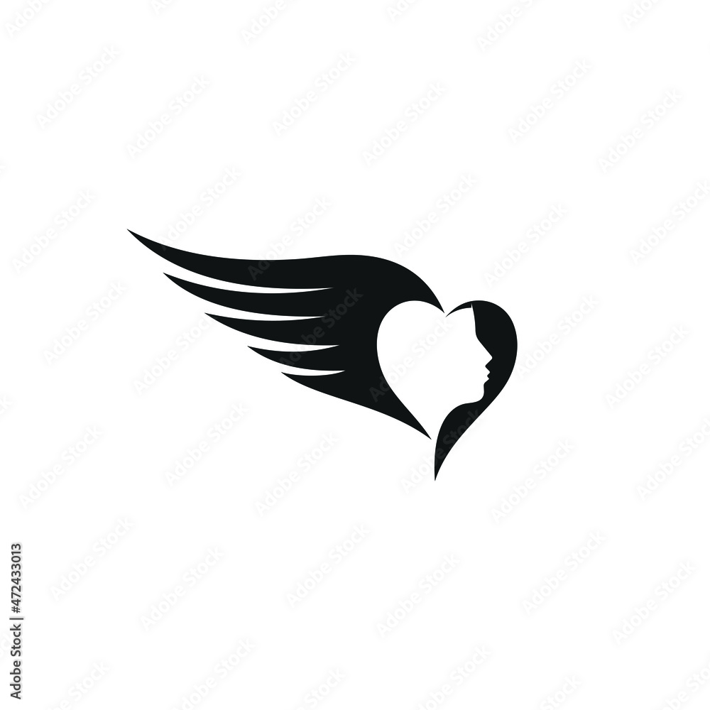 Obraz premium Women's Faces and Angel Wings logo design inspiration